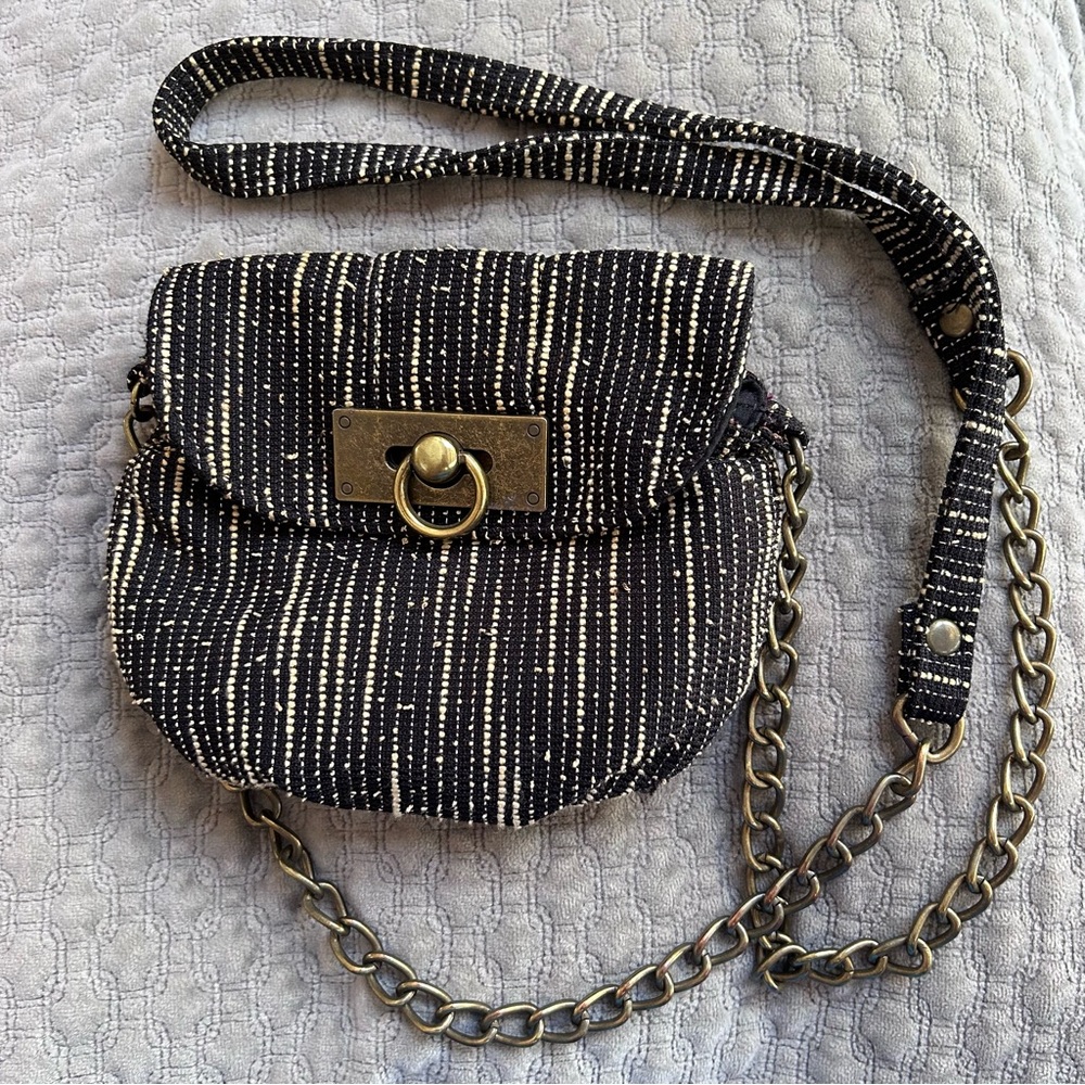 Twig & Arrow Black & Gold Fabric Small Crossbody